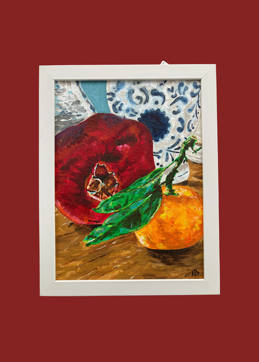 Original Painting - Pomegranate and Orange with Vase