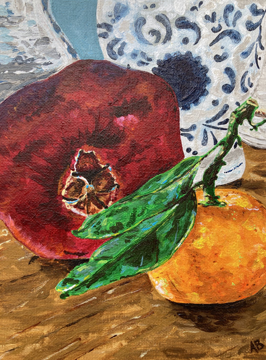 Original Painting - Pomegranate and Orange with Vase